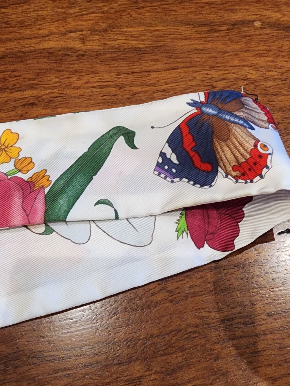 Gucci Floral Silk Twilly Scarf - White, Black, Pink, Purple, Yellow - Picture 4 of 7